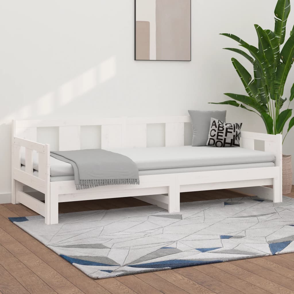 vidaXL Rozkladacia denná posteľ biela borovicový masív 2x(90x200) cm