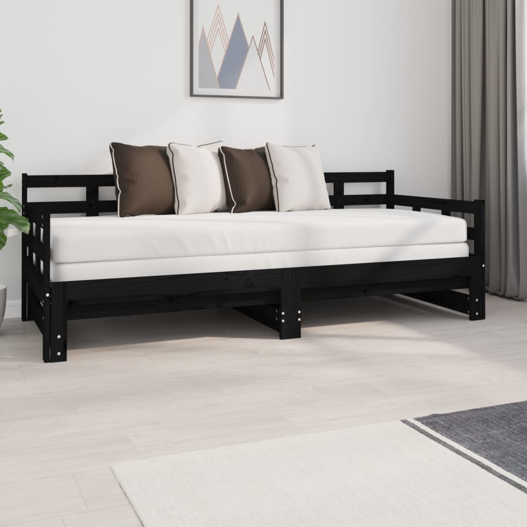 vidaXL Rozkladacia denná posteľ čierna borovicový masív 2x(80x200) cm