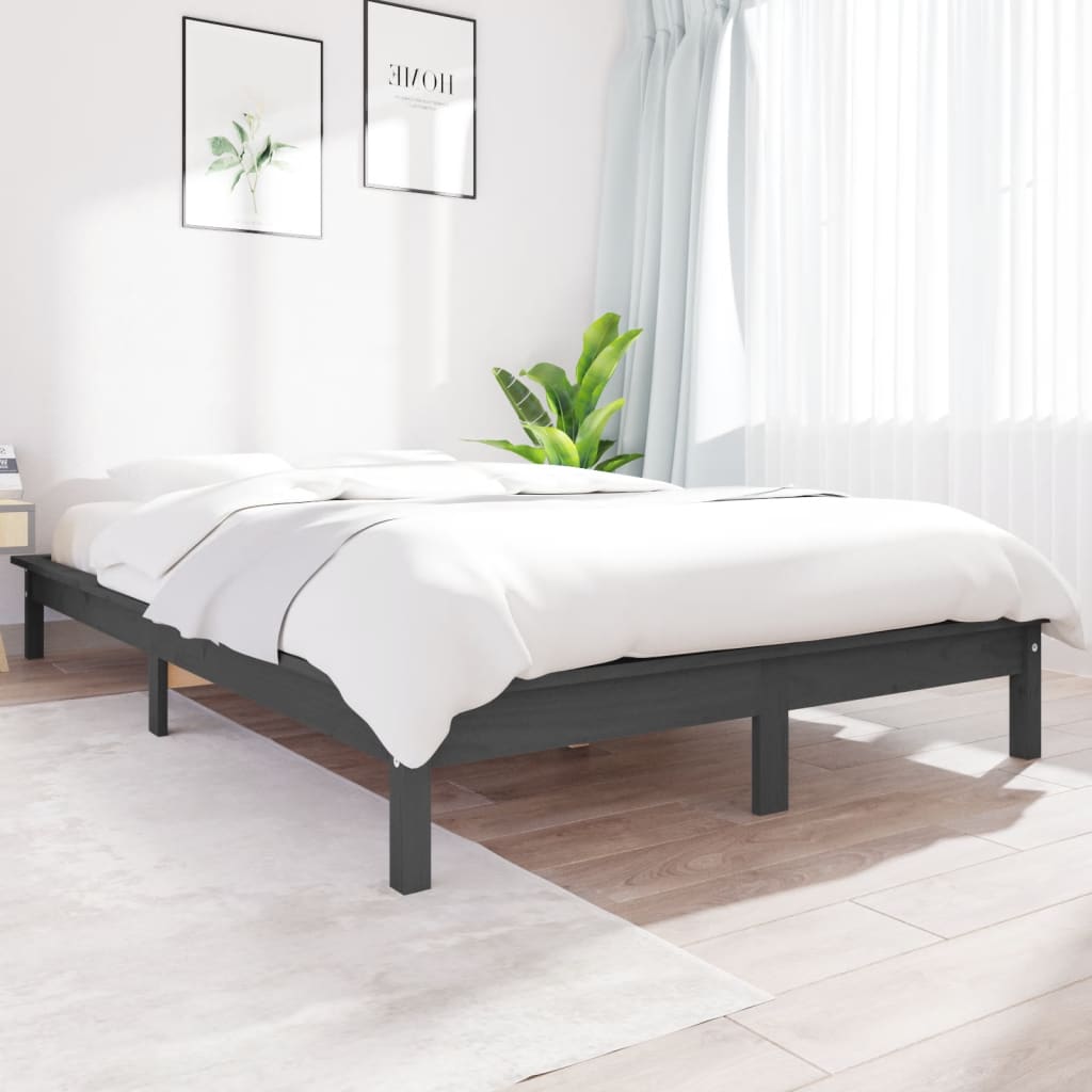 vidaXL Posteľný rám sivý 120x190cm borovicový masív 4FT malé dvojlôžko