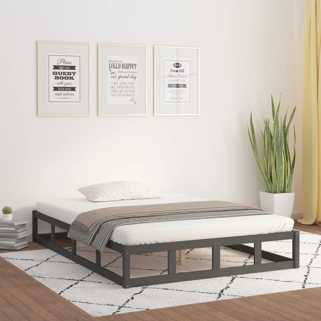 vidaXL Posteľný rám sivý 135x190 cm 4FT6 dvojlôžko masívne drevo