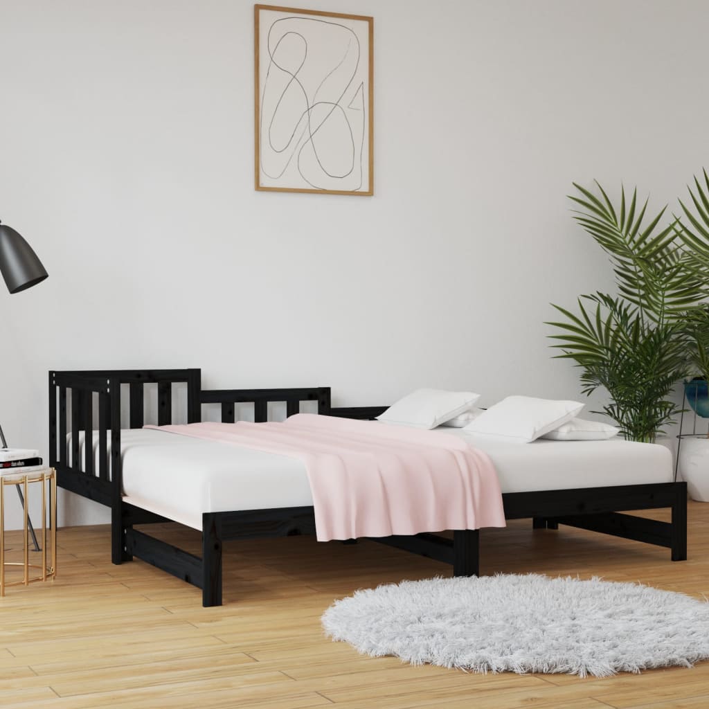 vidaXL Rozkladacia denná posteľ čierna 2x(80x200) cm borovicový masív