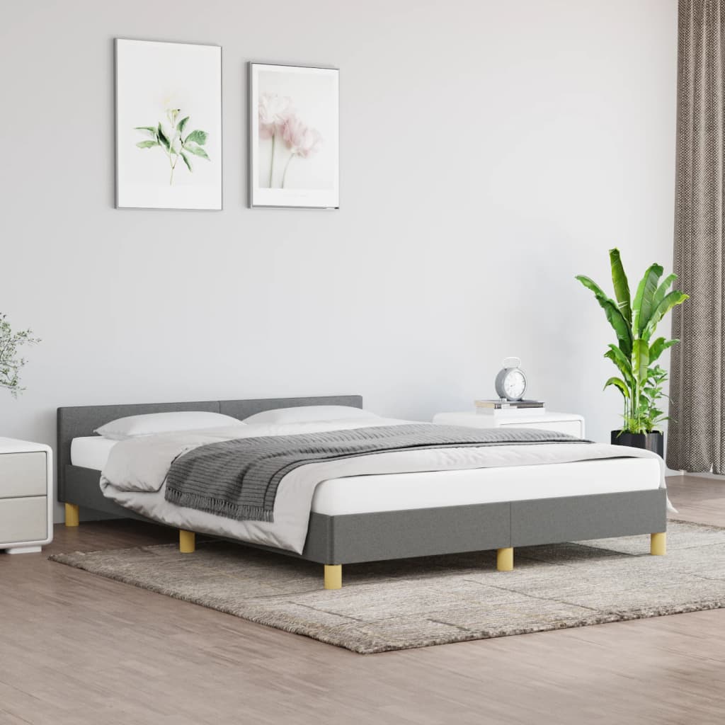 vidaXL Posteľný rám s čelom tmavosivý 140x190 cm látka