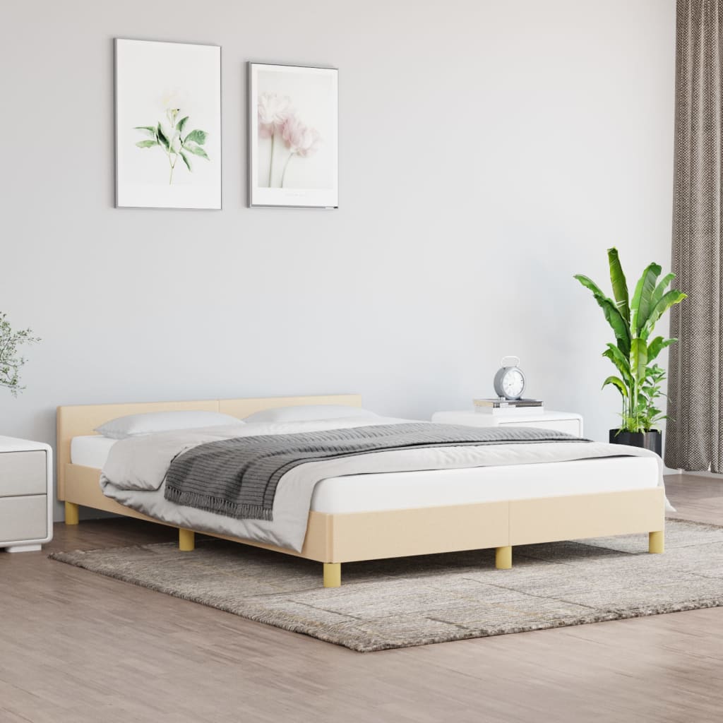 vidaXL Posteľný rám s čelom krémový 140x200 cm látka