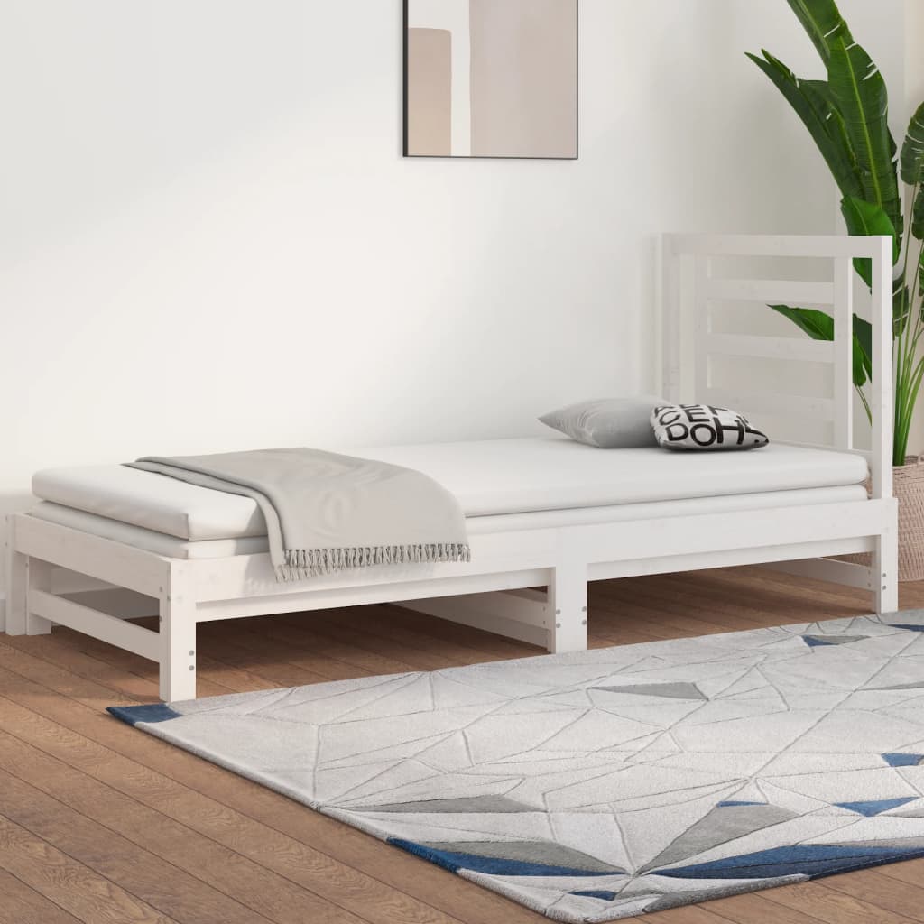 vidaXL Rozkladacia denná posteľ biela 2x(90x200) cm borovicový masív