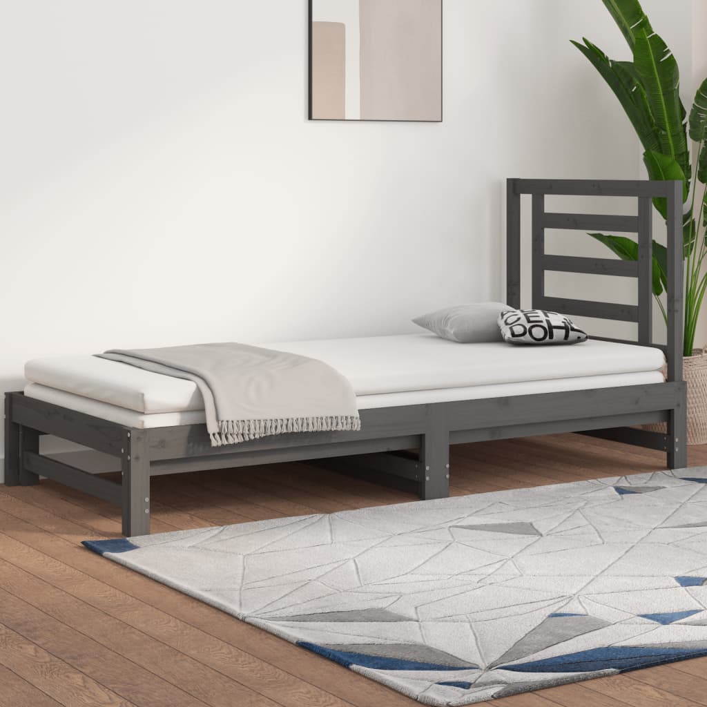 vidaXL Rozkladacia denná posteľ sivá 2x(90x200) cm borovicový masív