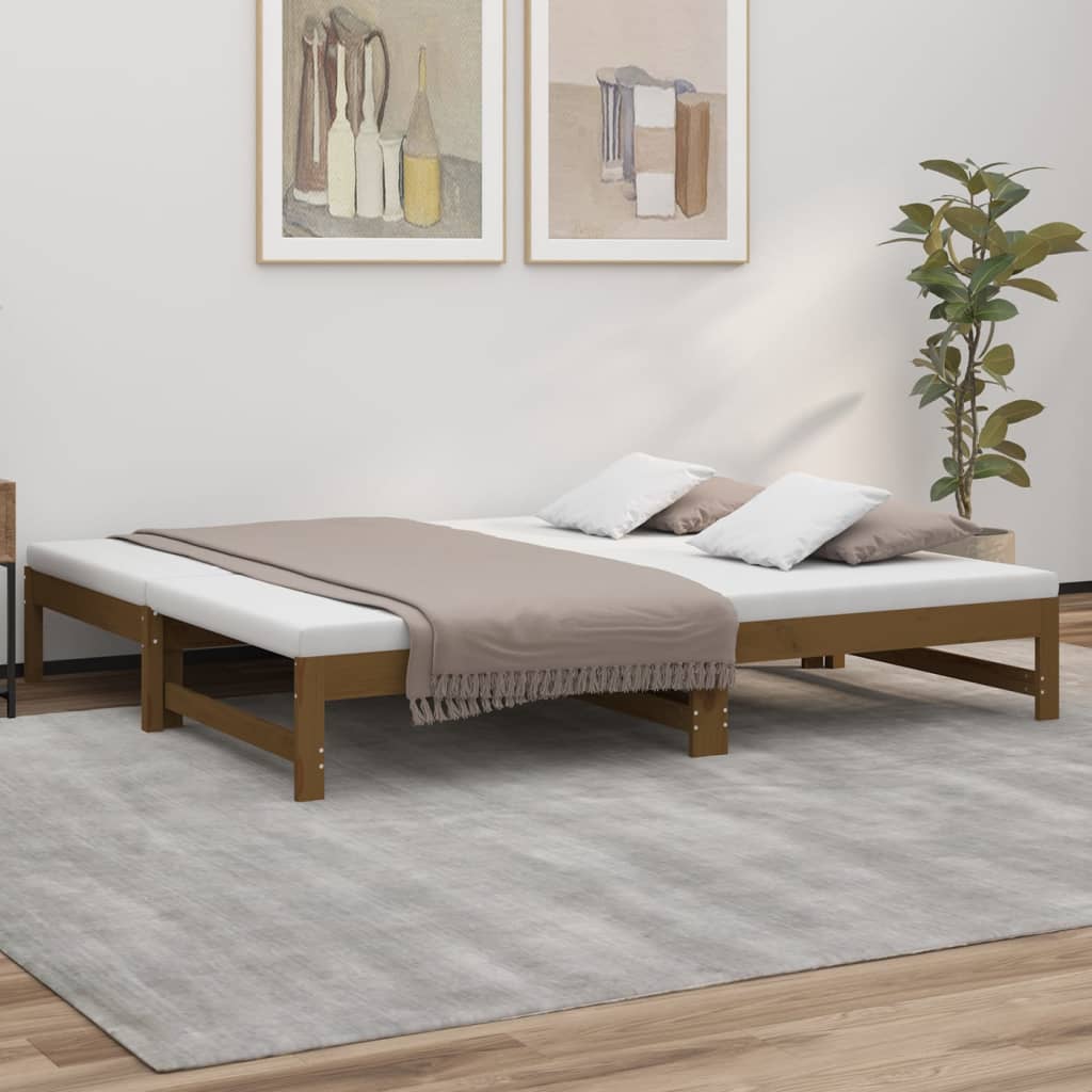 vidaXL Rozkladacia denná posteľ medová 2x(90x200) cm borovicový masív