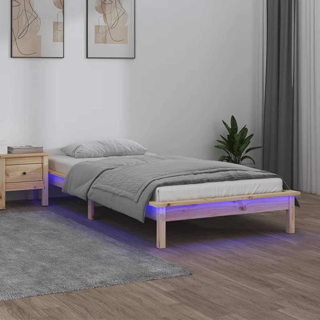 vidaXL Posteľný rám s LED 100x200 cm masívne drevo