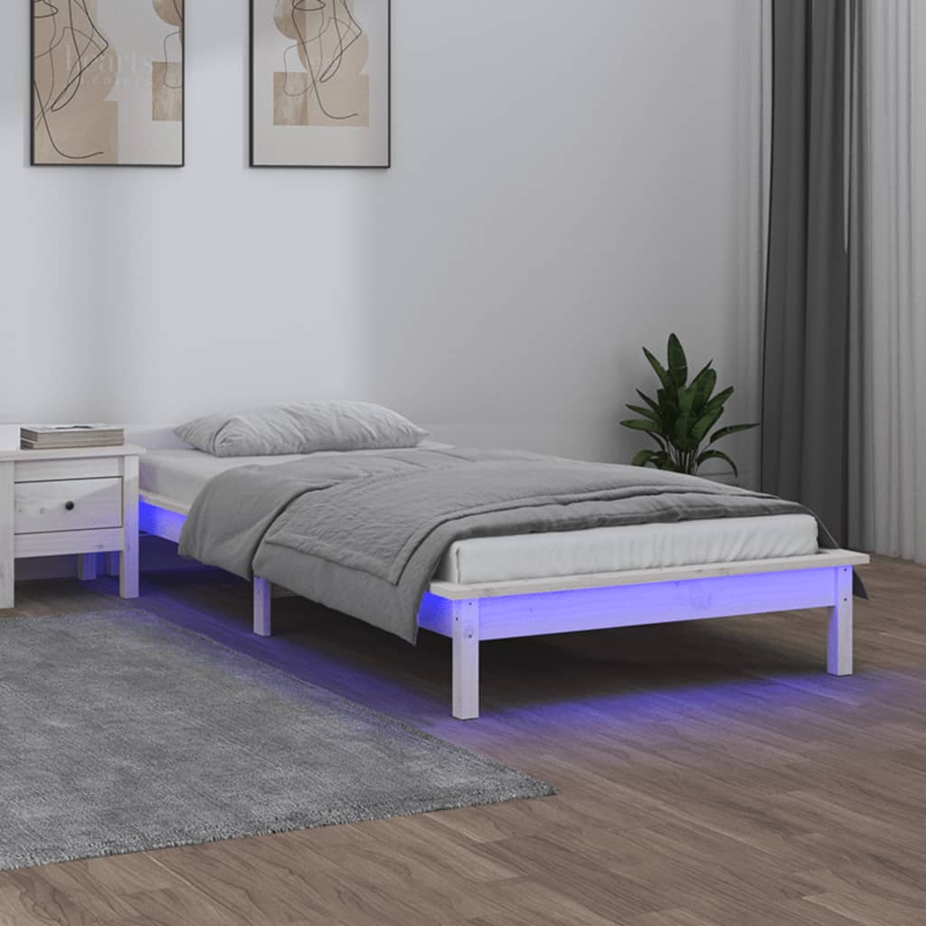 vidaXL Posteľný rám s LED biely 100x200 cm masívne drevo