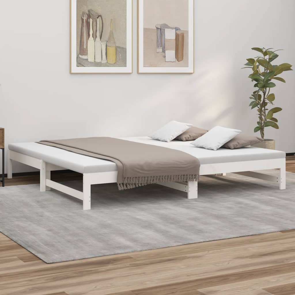 vidaXL Rozkladacia denná posteľ biela 2x(100x200) cm borovicový masív