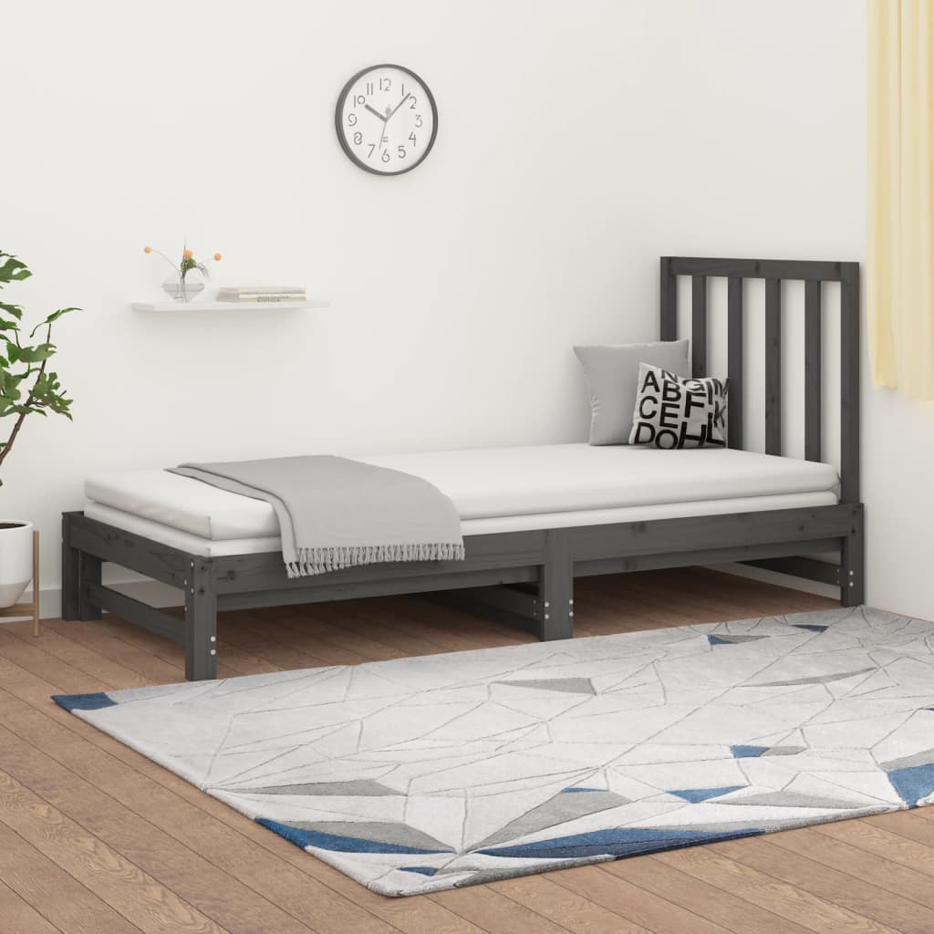 vidaXL Rozkladacia denná posteľ sivá 2x(90x200) cm borovicový masív