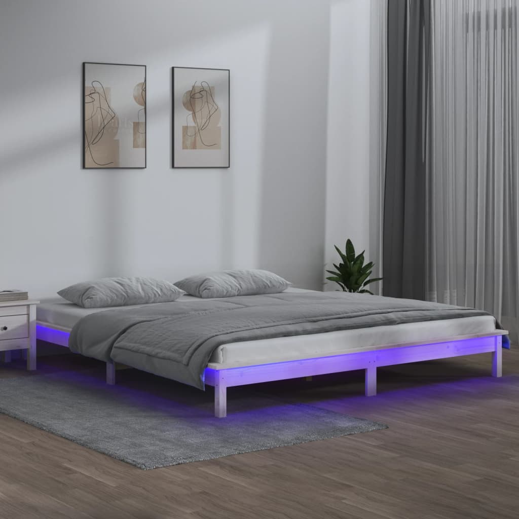 vidaXL Posteľný rám s LED biely 160x200 cm masívne drevo