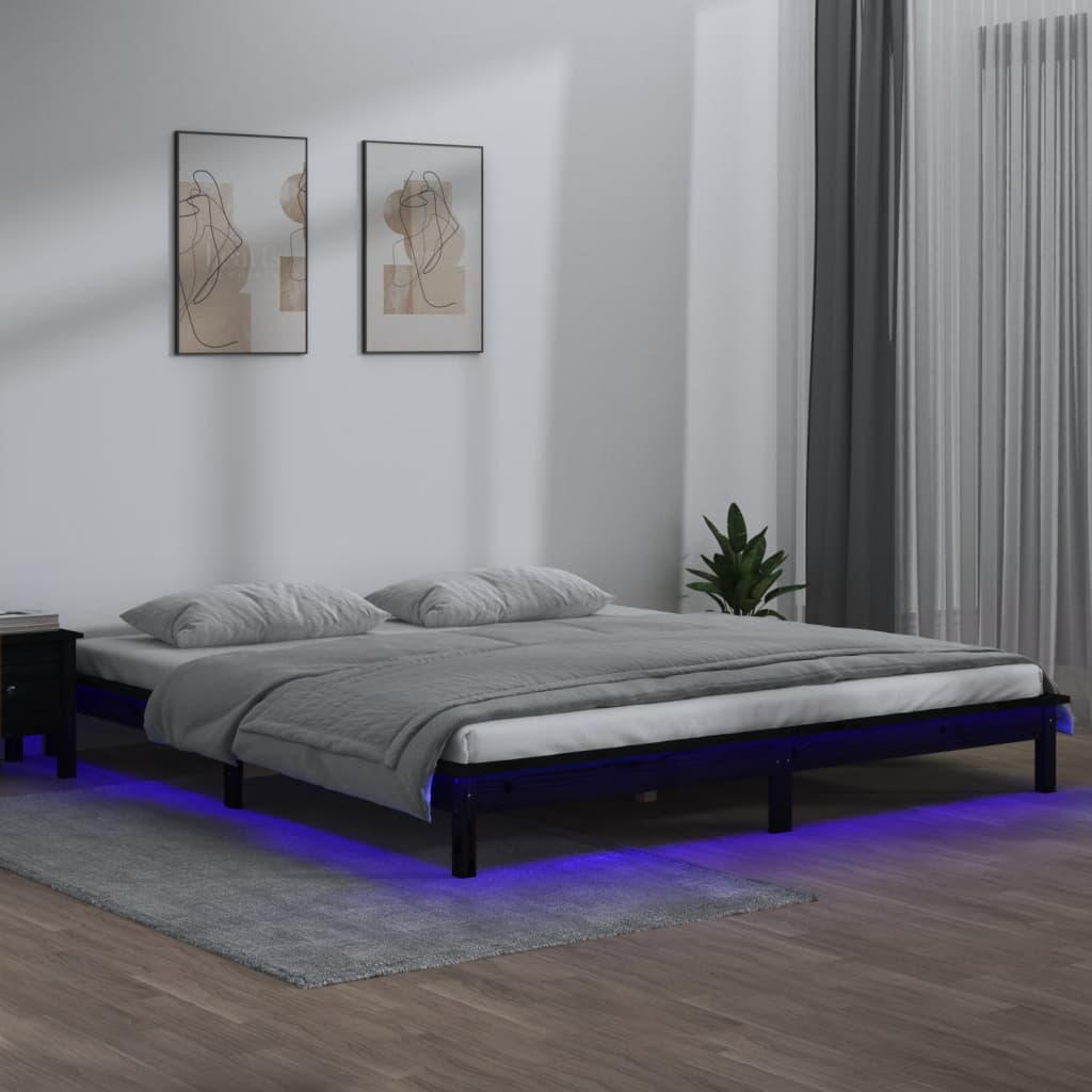 vidaXL Posteľný rám s LED čierny 140x190 cm masívne drevo