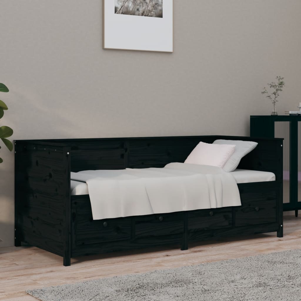 vidaXL Denná posteľ čierna 75x190 cm borovicový masív