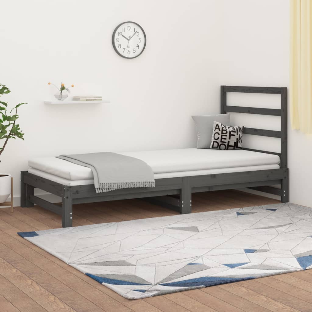 vidaXL Rozkladacia denná posteľ sivá 2x(90x200) cm borovicový masív