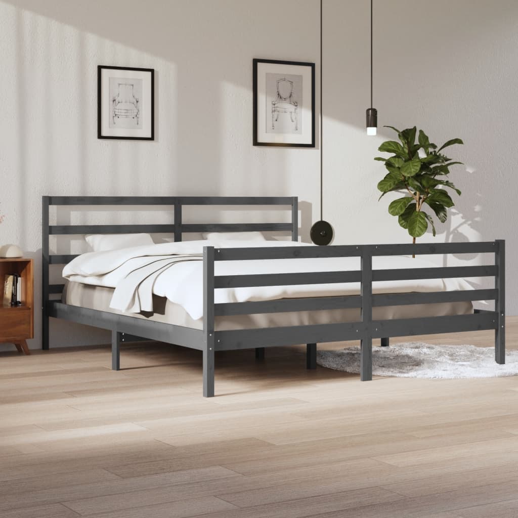 vidaXL Posteľný rám sivý borovicový masív 200x200 cm