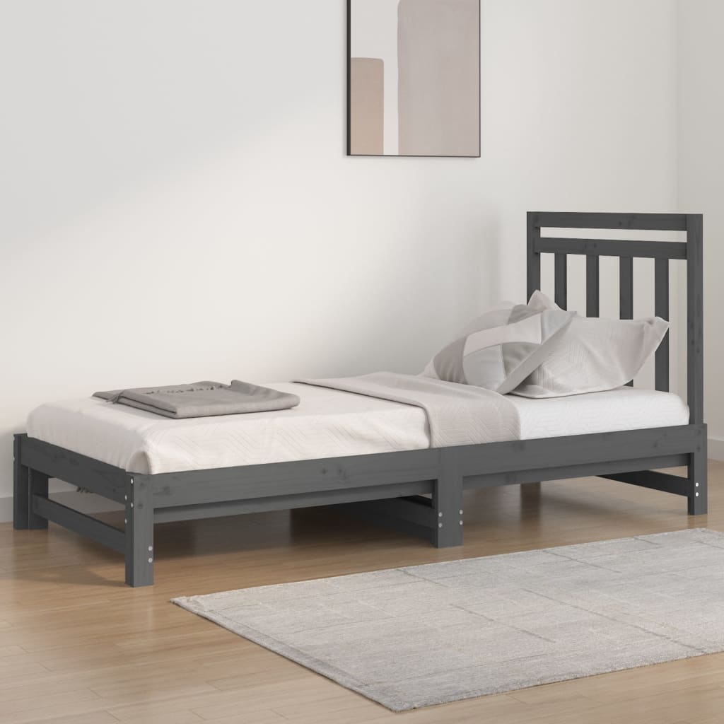 vidaXL Rozkladacia denná posteľ sivá 2x(90x200) cm borovicový masív