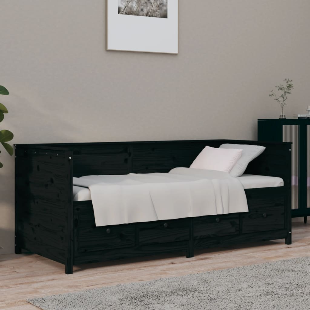 vidaXL Denná posteľ čierna 90x190 cm borovicový masív