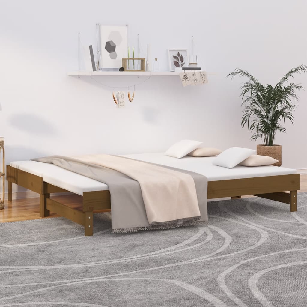 vidaXL Rozkladacia denná posteľ medová 2x(90x200) cm borovicový masív