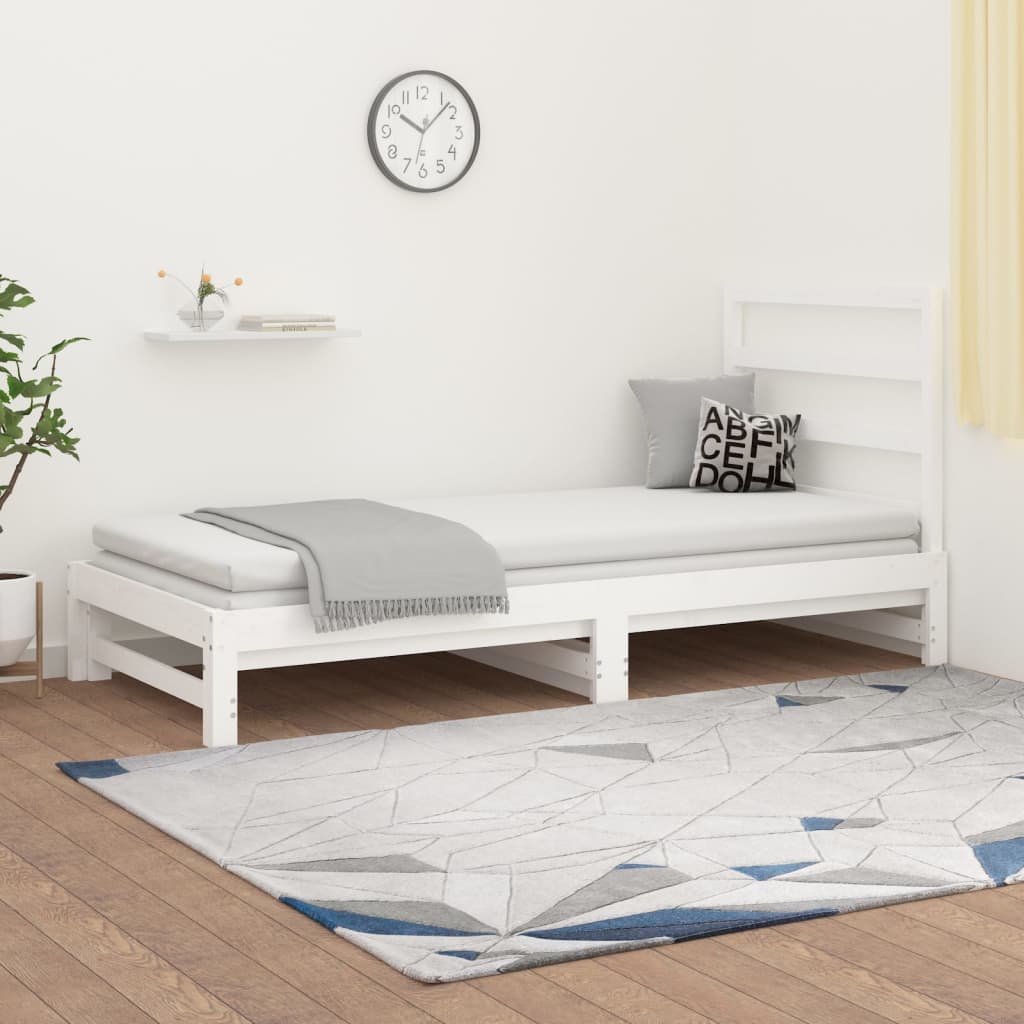 vidaXL Rozkladacia denná posteľ biela 2x(90x200) cm borovicový masív