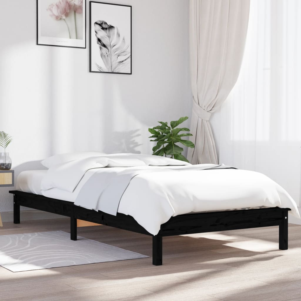 vidaXL Posteľný rám čierny borovicový masív 100x200 cm