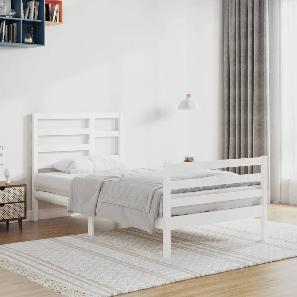 vidaXL Posteľný rám biely masívne drevo 90x200 cm