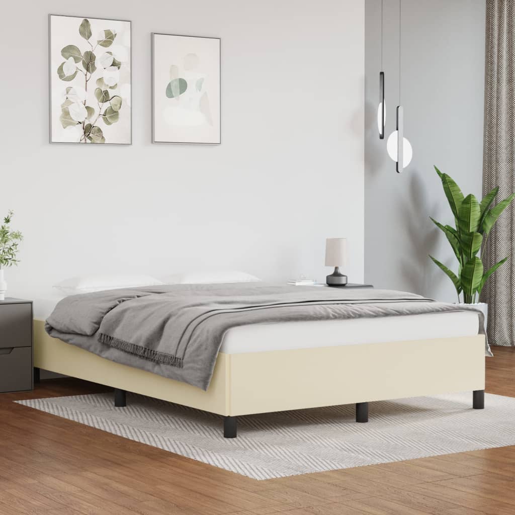 vidaXL Posteľný rám krémový 140x200 cm umelá koža