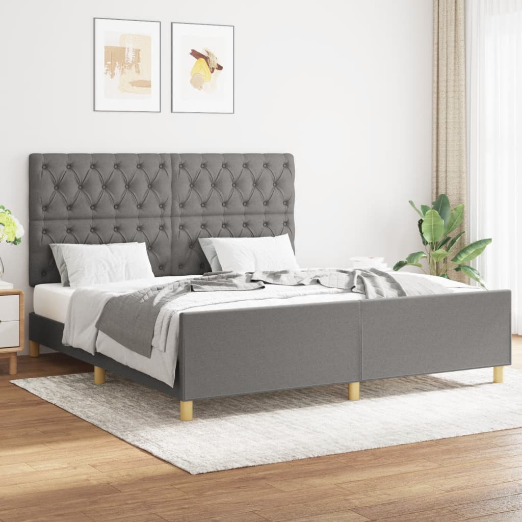 vidaXL Posteľný rám s čelom tmavohnedý 160x200 cm látka
