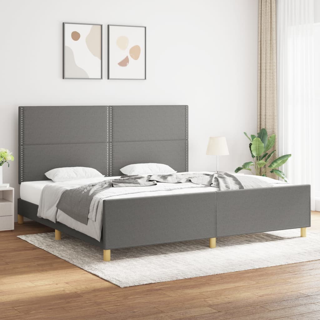 vidaXL Posteľný rám s čelom tmavosivý 200x200 cm látka