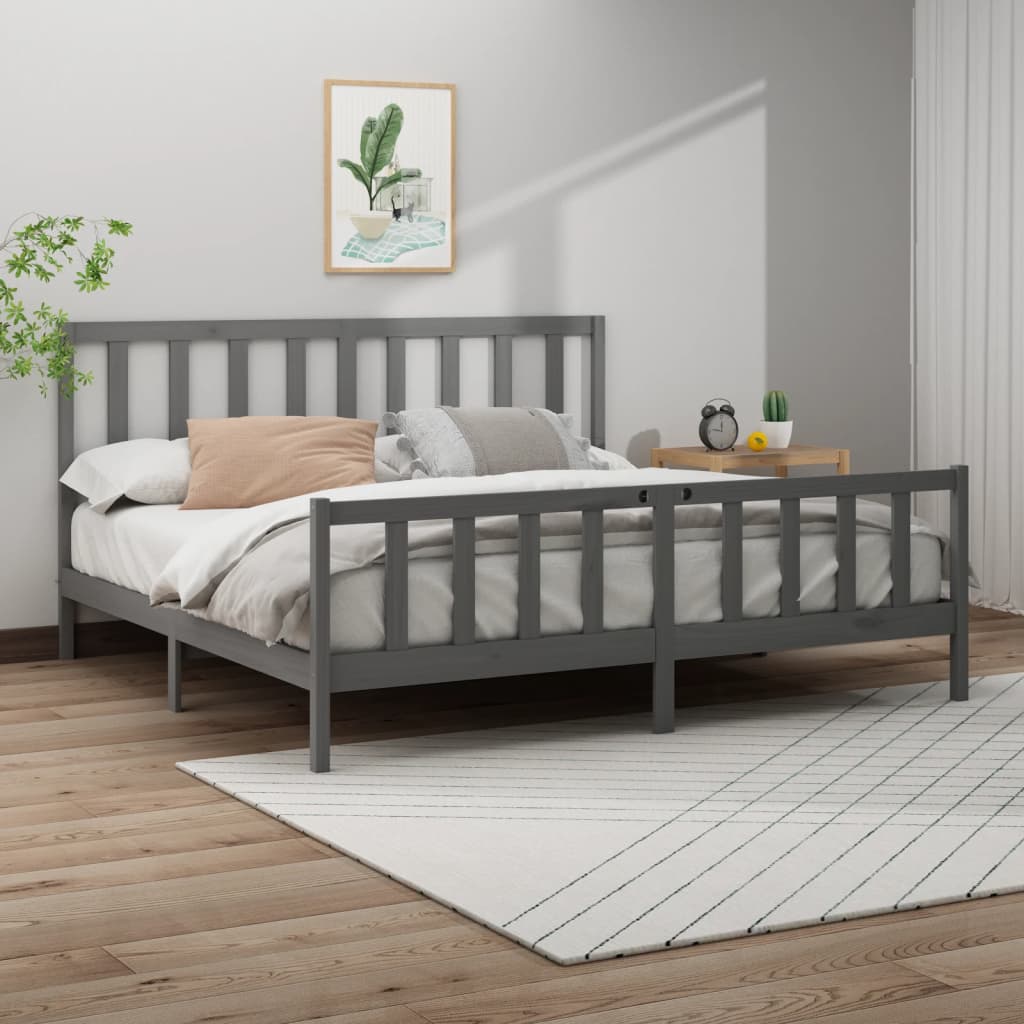 vidaXL Posteľný rám sivý borovicový masív 200x200 cm