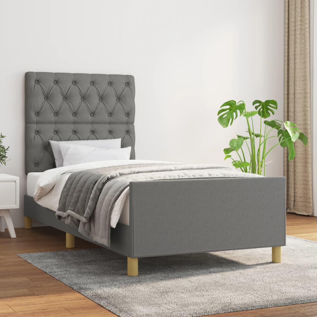 vidaXL Posteľný rám s čelom tmavosivý 80x200 cm látka