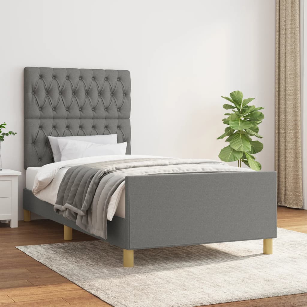 vidaXL Posteľný rám s čelom tmavosivý 90x190 cm látka