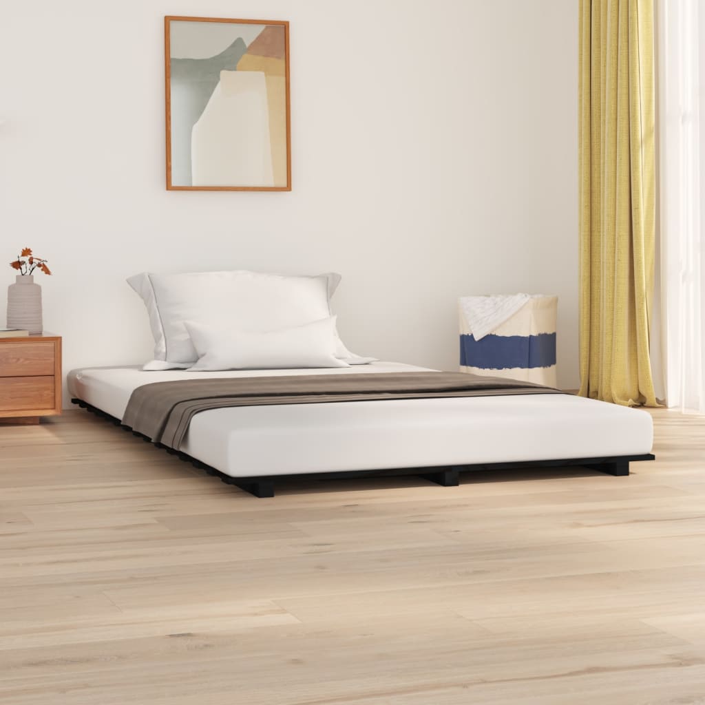 vidaXL Posteľný rám čierny 135x190 cm borovicový masív