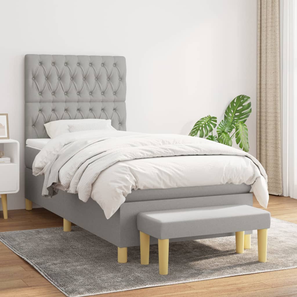 vidaXL Posteľný rám boxsping s matracom bledosivý 90x190 cm látka