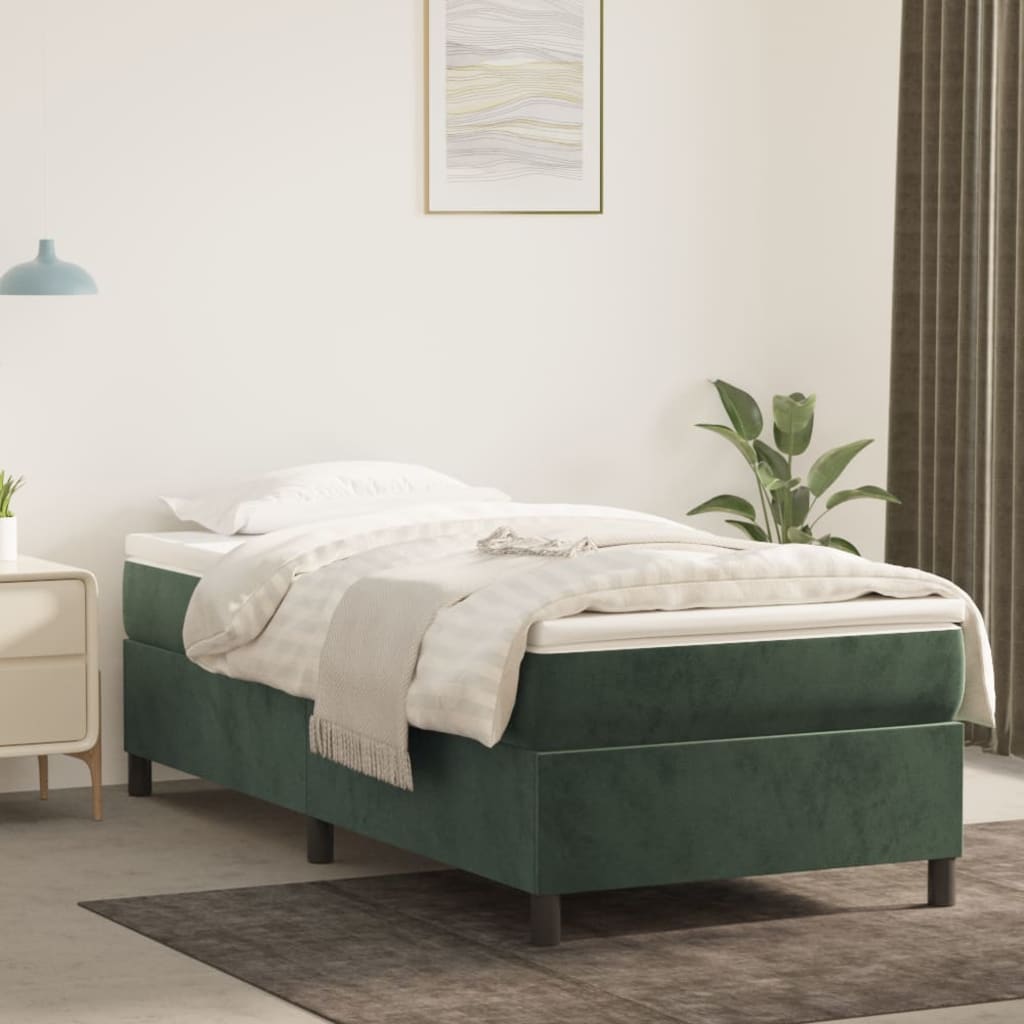 vidaXL Posteľný rám boxsping s matracom tmavozelený 90x200 cm zamat