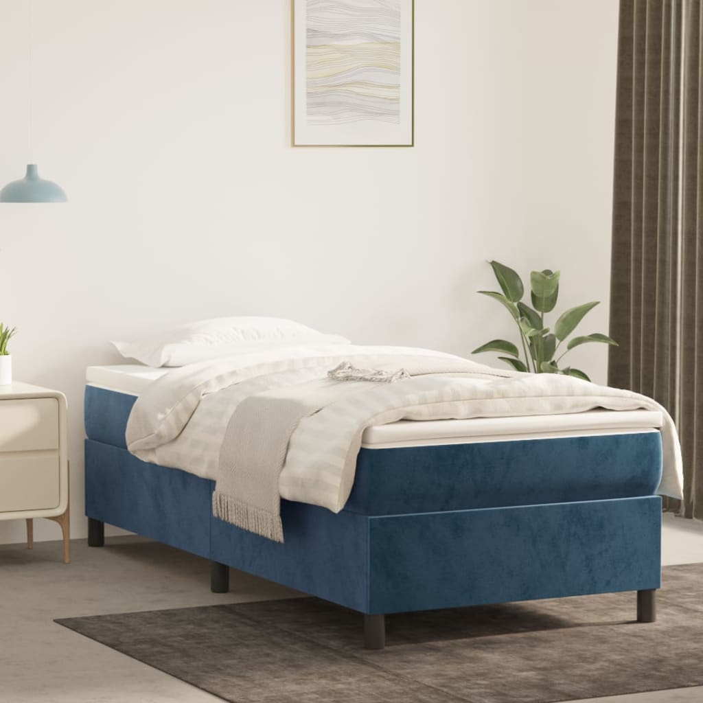 vidaXL Posteľný rám boxsping s matracom tmavomodrý 100x200 cm zamat