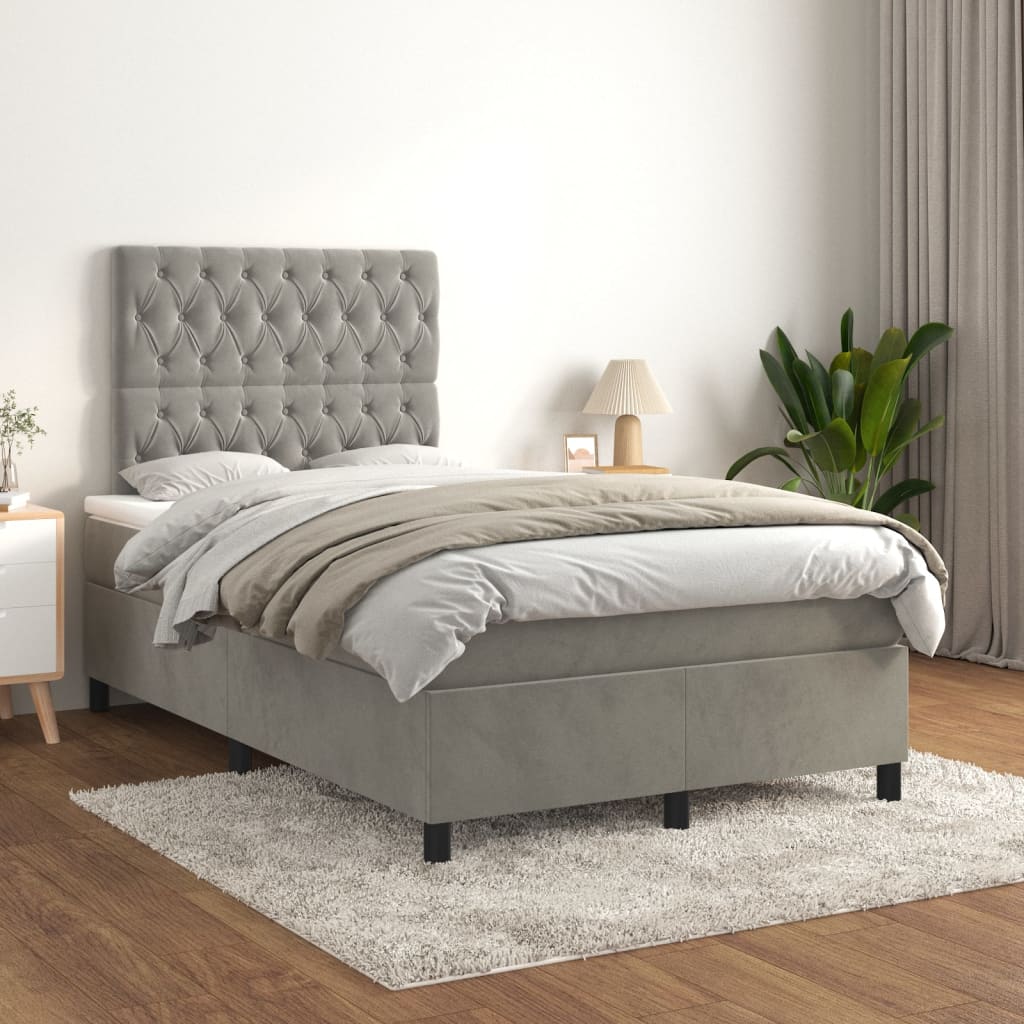 vidaXL Posteľný rám boxsping s matracom bledosivý 120x200 cm zamat