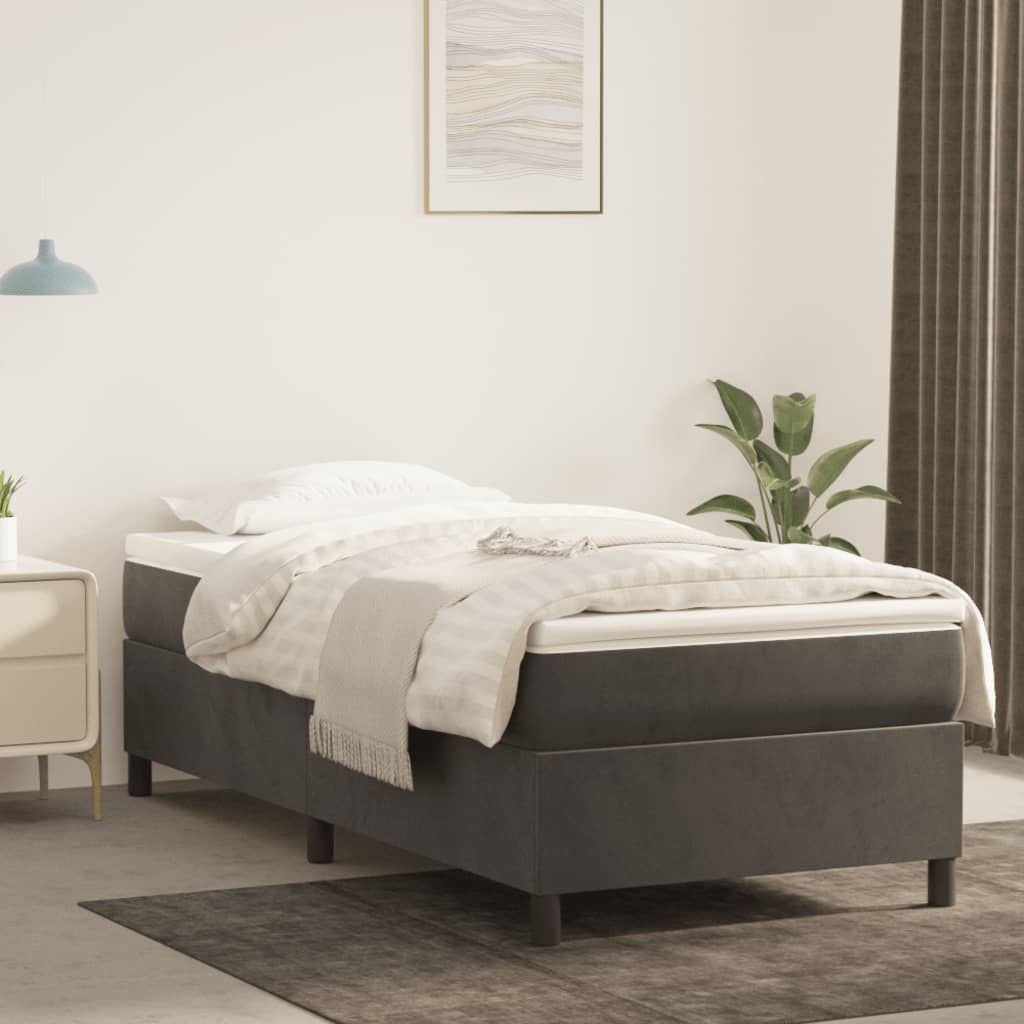 vidaXL Posteľný rám na boxspring tmavosivý 90x200 cm zamat