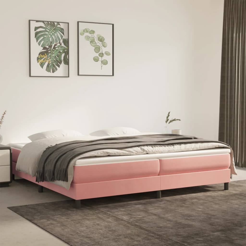 vidaXL Posteľný rám boxsping s matracom ružový200x200 cm zamat
