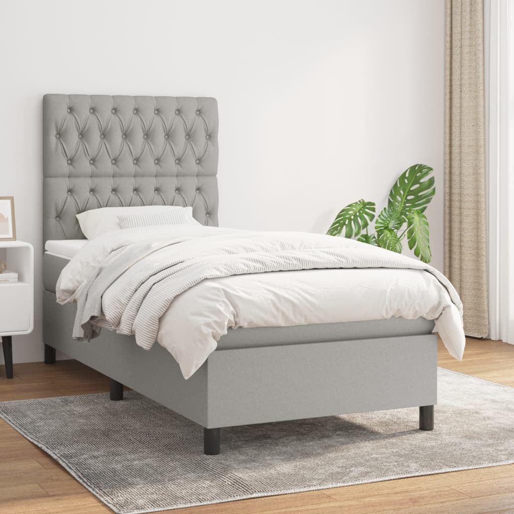 vidaXL Posteľný rám boxsping s matracom bledosivý 90x190 cm látka