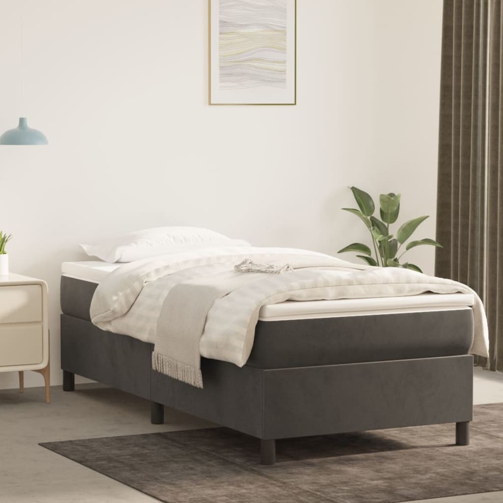vidaXL Posteľný rám boxspring s matracom tmavosivý 90x190 cm zamat