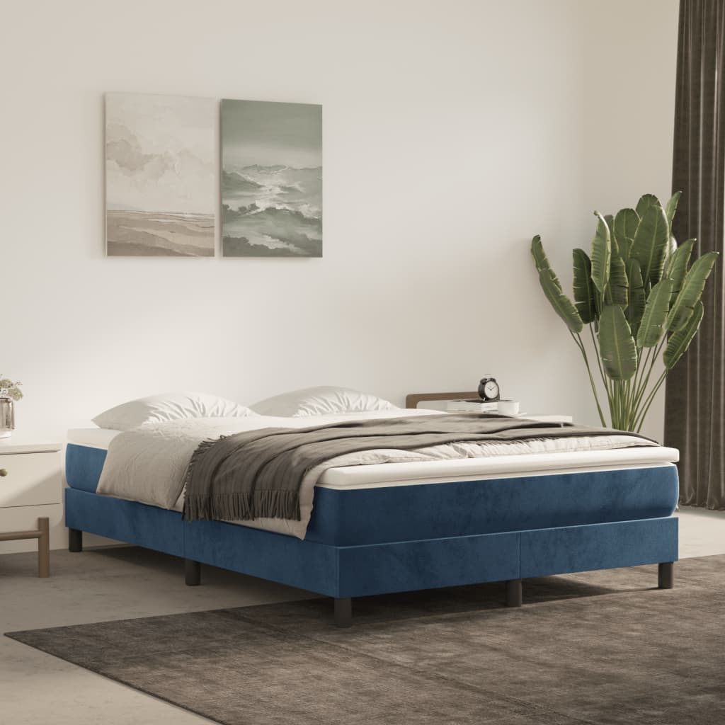 vidaXL Posteľný rám boxsping s matracom tmavomodrý 140x200 cm zamat