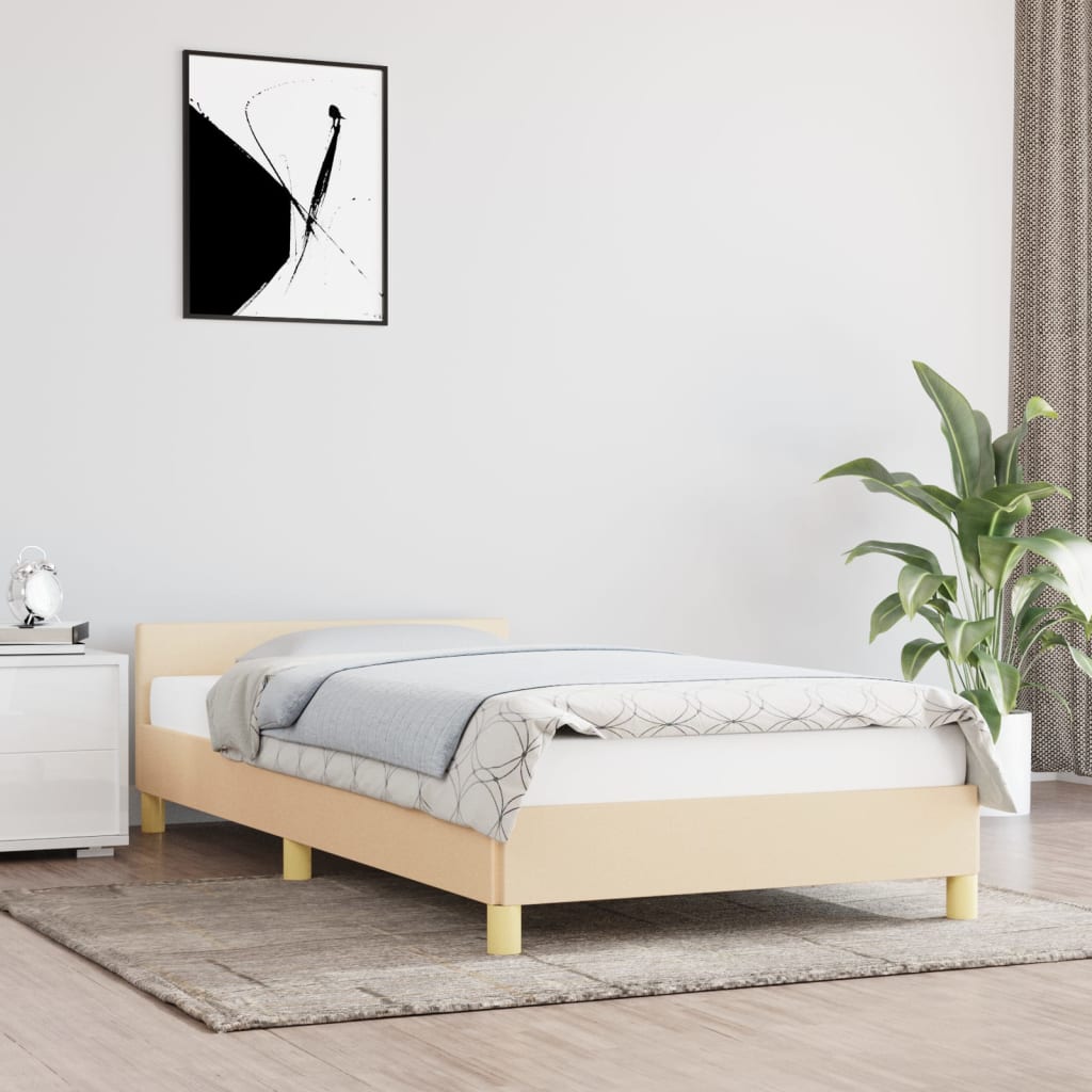 vidaXL Posteľný rám s čelom krémový 90x190 cm látka