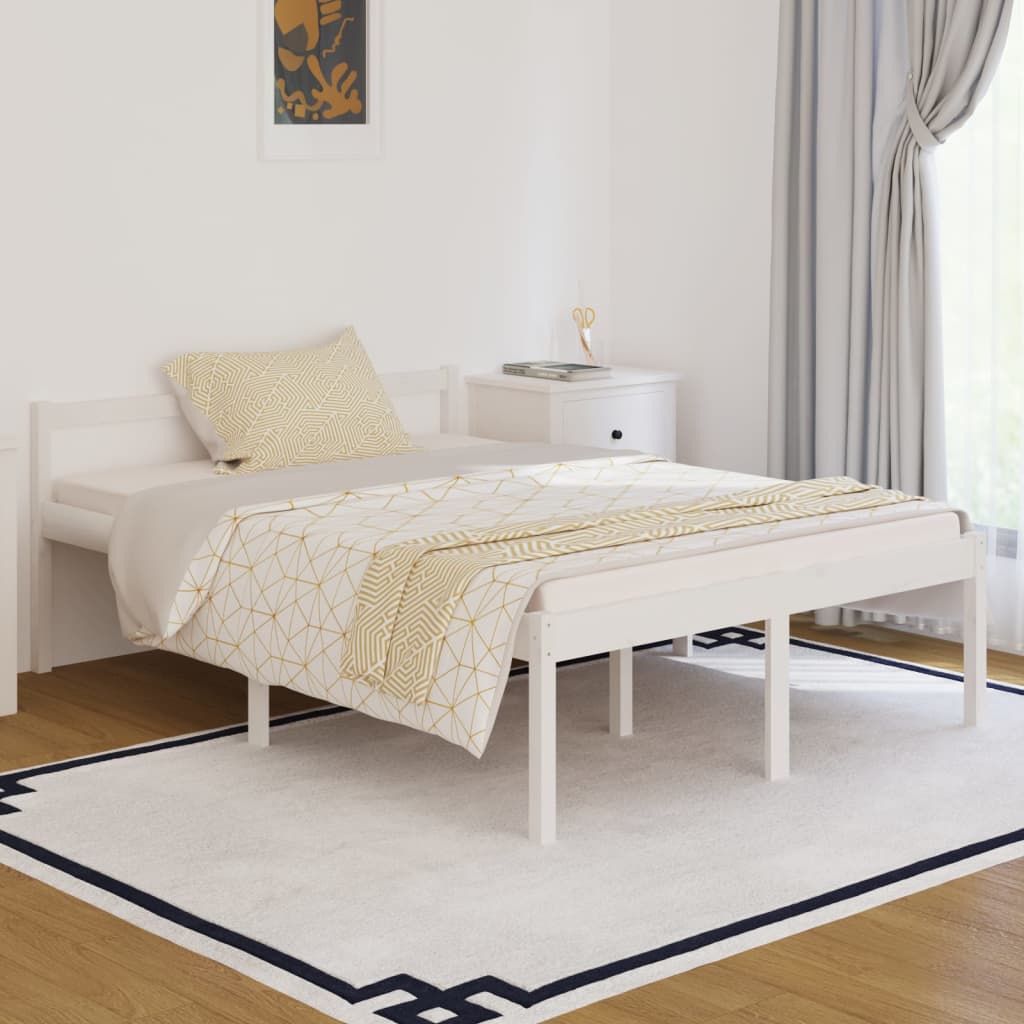vidaXL Posteľ pre seniorov, biela 135x190 cm, dvojlôžko, borovica