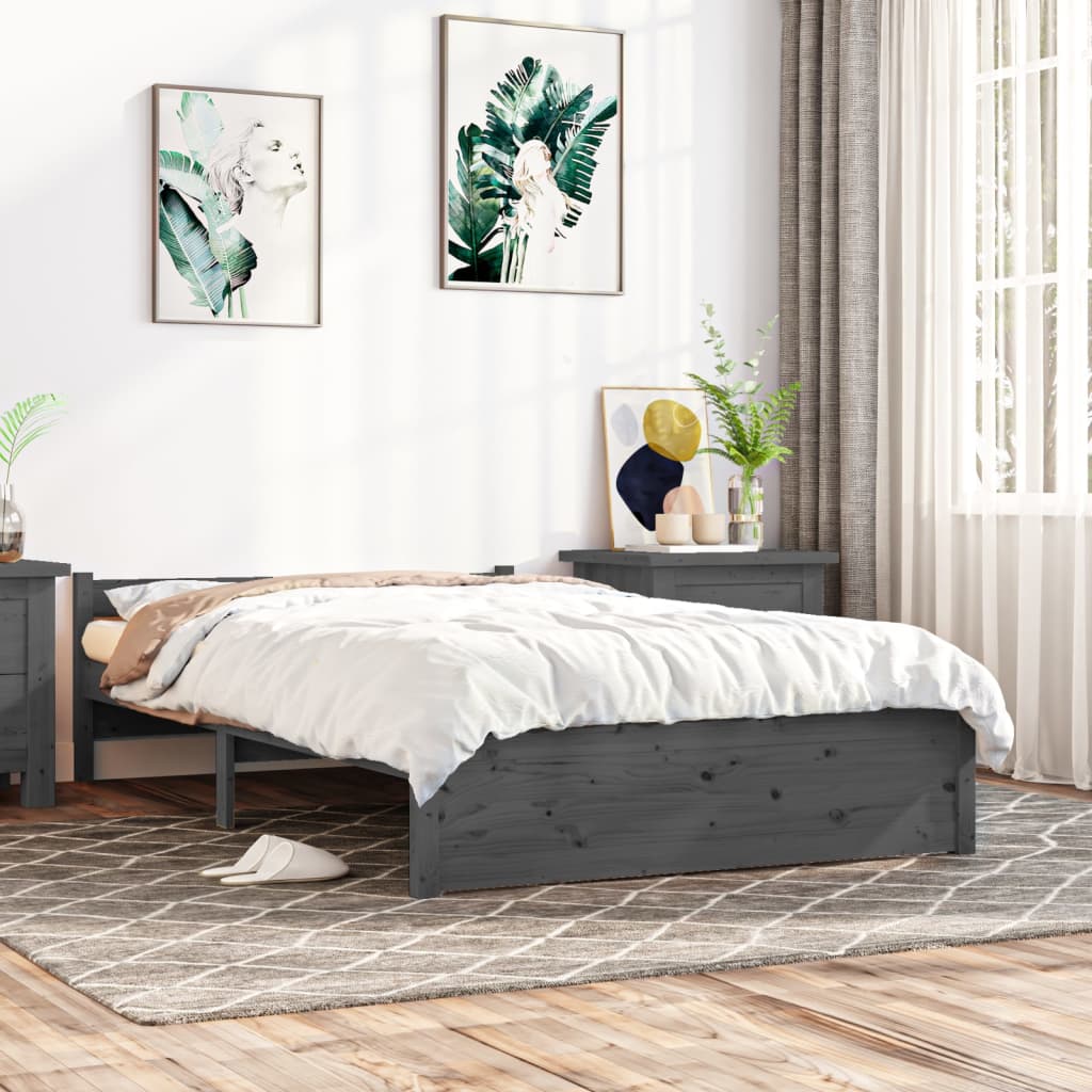 vidaXL Posteľný rám sivý masívne drevo 135x190 cm 4FT6 dvojlôžko