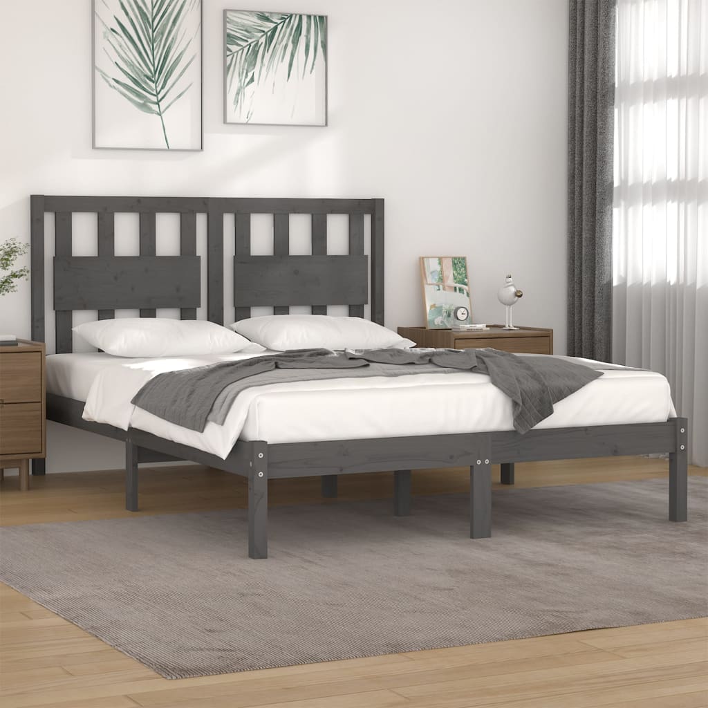 vidaXL Posteľný rám sivý borovicový masív 200x200 cm