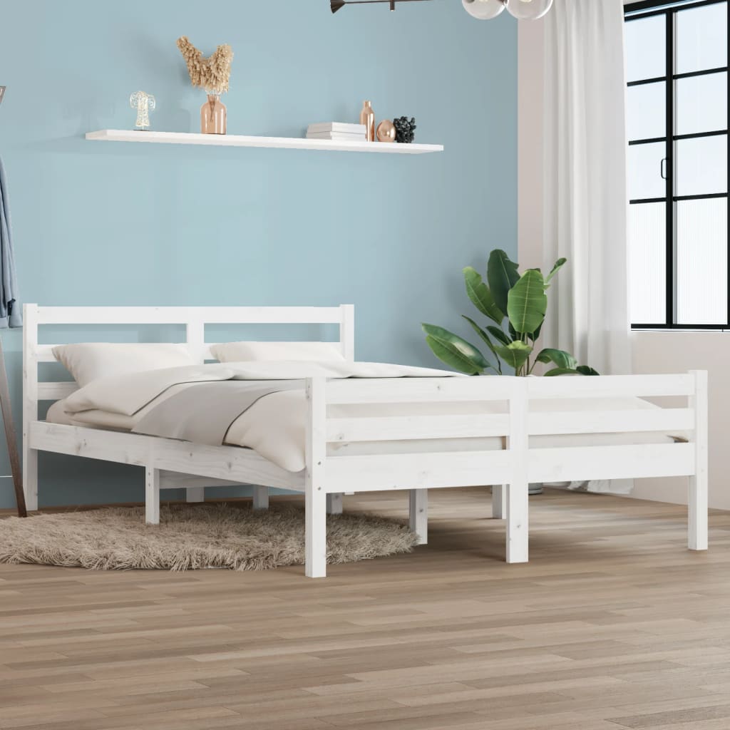 vidaXL Posteľný rám biely masívne drevo 135x190 cm 4FT6 dvojlôžko