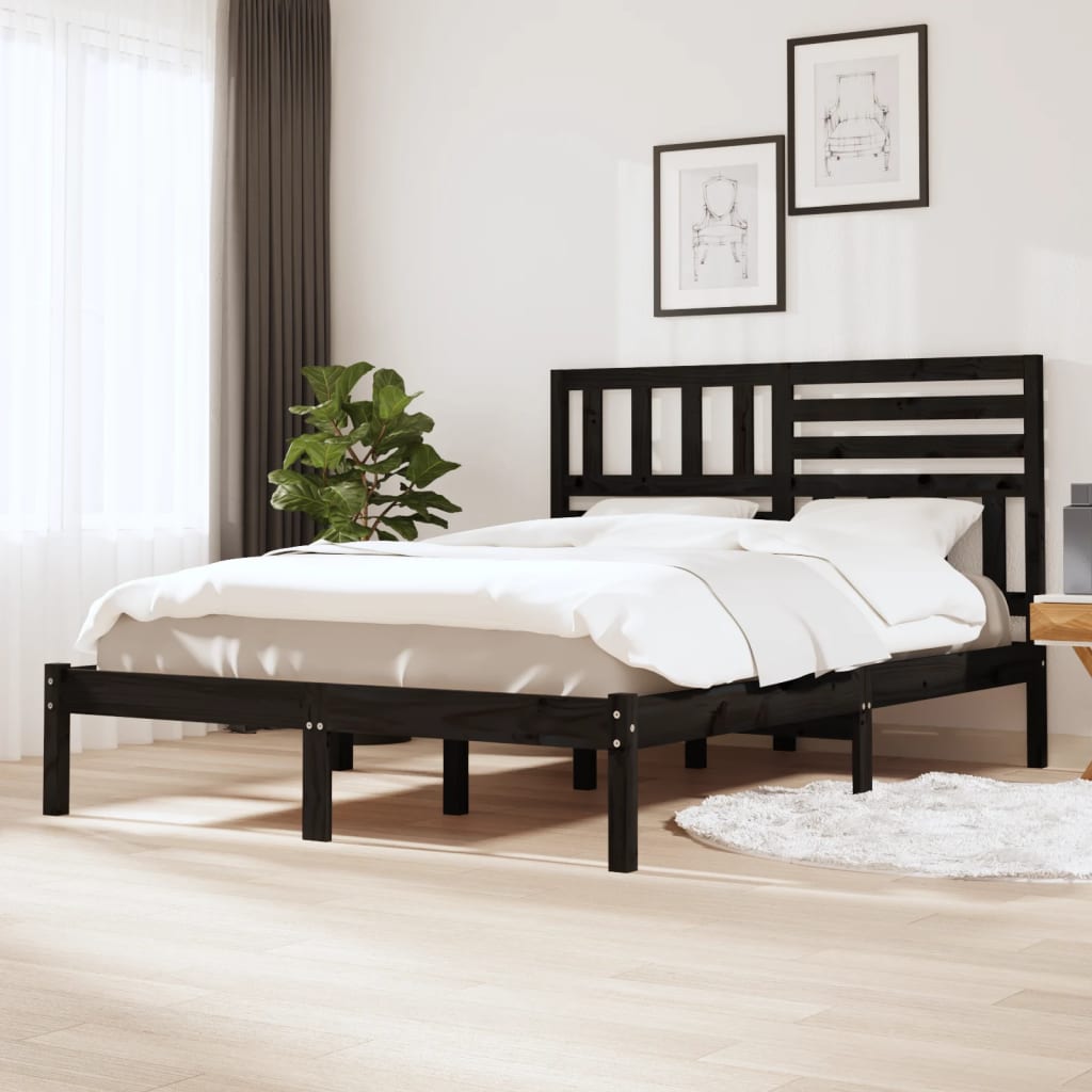 vidaXL Posteľný rám čierny borovicový masív 140x190 cm