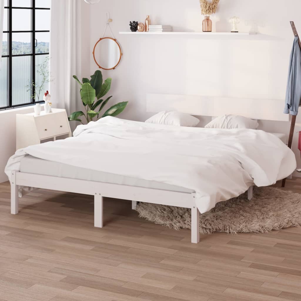 vidaXL Posteľný rám biely borovicový masív 150x200 cm UK kráľovský