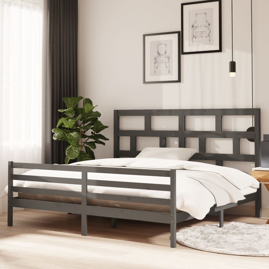 vidaXL Posteľný rám sivý borovicový masív 200x200 cm