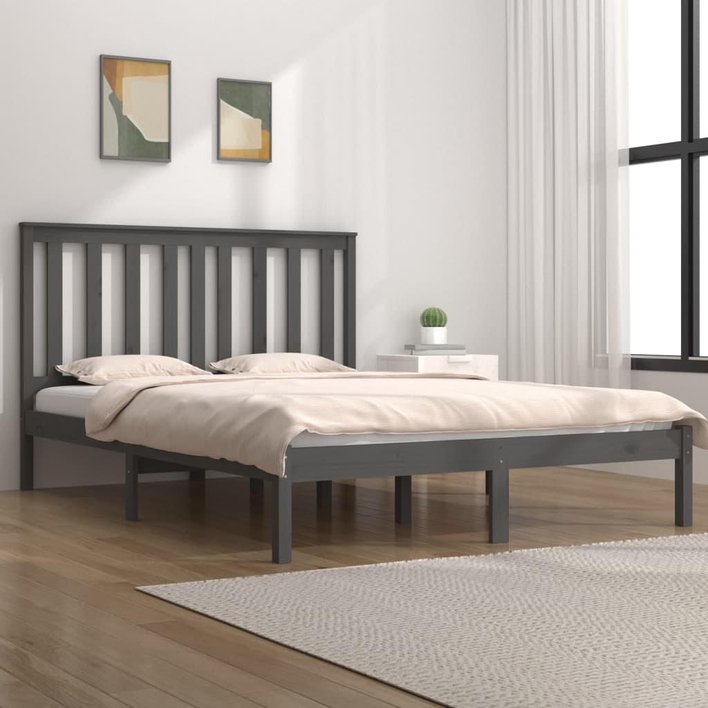 vidaXL Posteľný rám sivý borovicový masív 200x200 cm